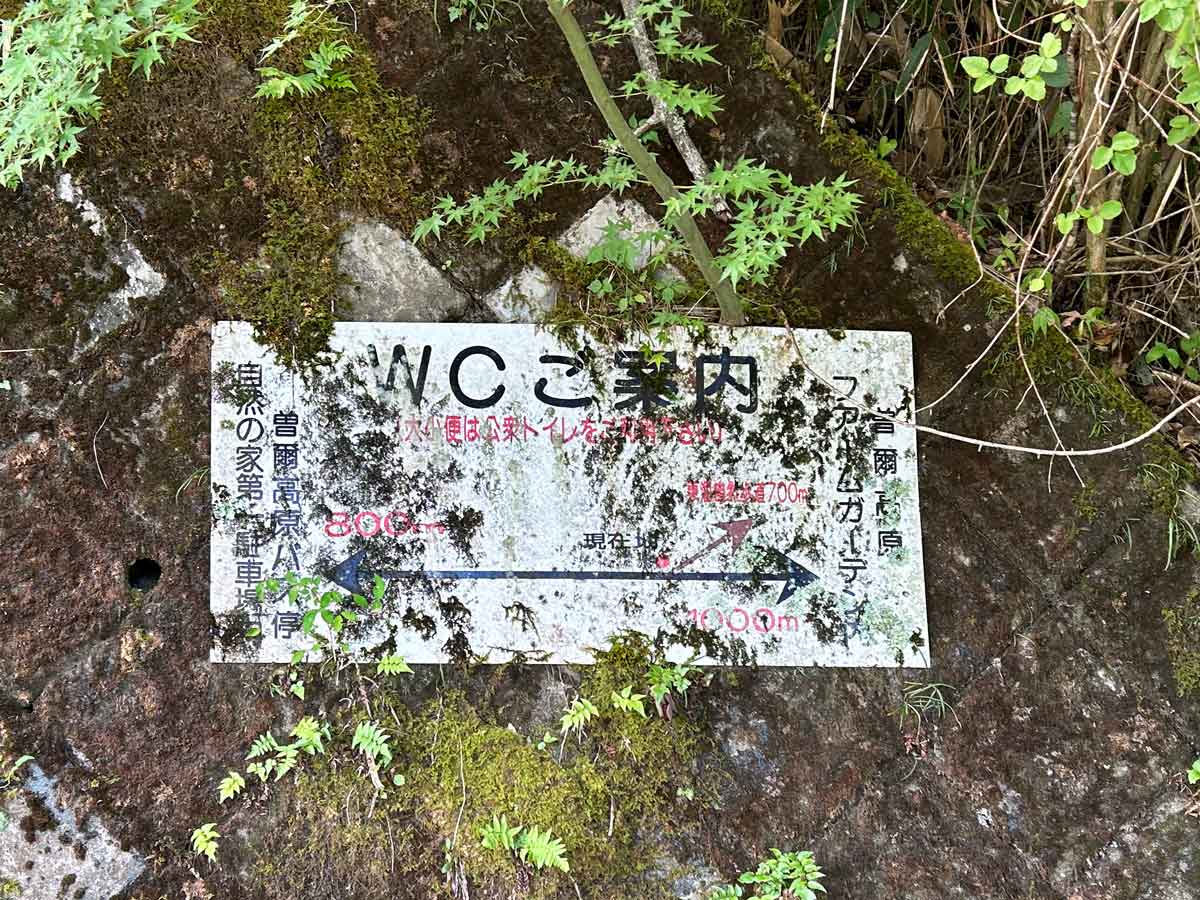 「WC」と「曽爾高原バス停」の案内