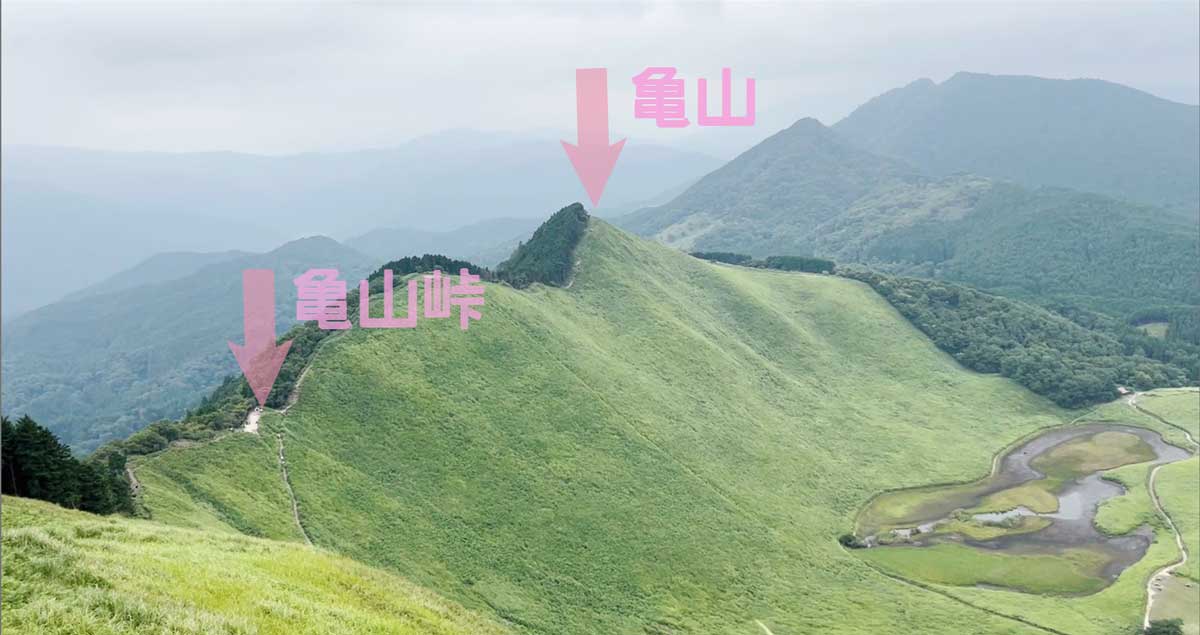 尾根沿いに亀山、亀山峠そしてお亀池